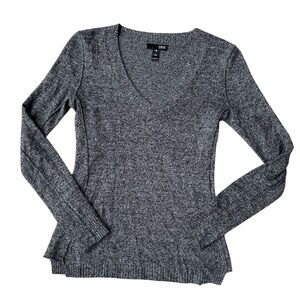 Aqua Lightweight Cashmere Sweater V Neck Dark Gray Heather Size XS